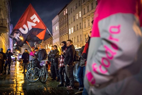 DEU Germany Germany Berlin Foodora bike couriers protest against poor working conditions and