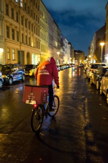 DEU Germany Germany Berlin Foodora bike couriers protest against poor working conditions and