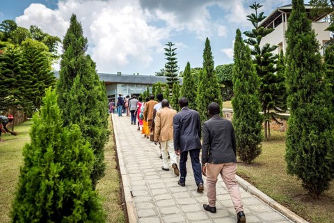 RWA RWANDA RUANDA Kigali Visitors on their way to the Kigali Genocide Memorial