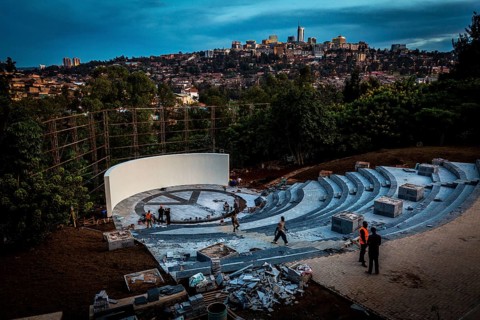 RWA RWANDA RUANDA Kigali Work on the amphitheatre in preparation for the celebrations to mark the