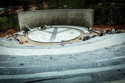 RWA RWANDA RUANDA Kigali Work on the amphitheatre in preparation for the celebrations to mark the