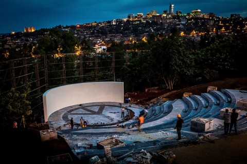 RWA RWANDA RUANDA Kigali Work on the amphitheatre in preparation for the celebrations to mark the