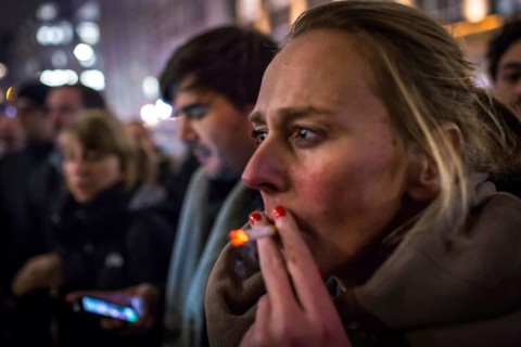 DEU Germany Germany Berlin Smoking for Deniz in front of the Taz. Doris Akrap