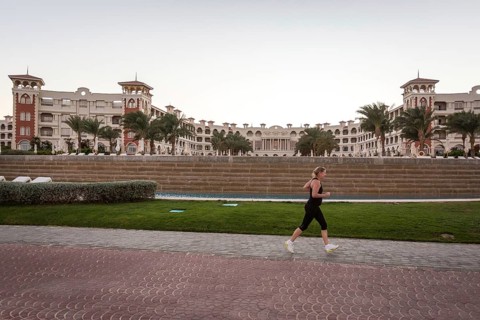Egypt Hurghada A tourist jogging in front of a hotel