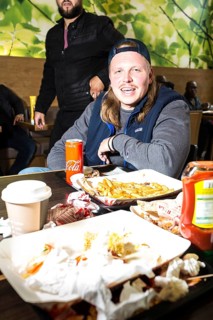 DEU Germany Germany Berlin East German rapper Finch Asozial at Risa Chicken in Tempelhof