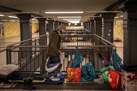DEU Germany Germany Berlin Homeless people spend the night in a passageway at Lichtenberg