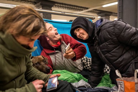 DEU Germany Germany Berlin Homeless people spend the night in a passageway at Lichtenberg