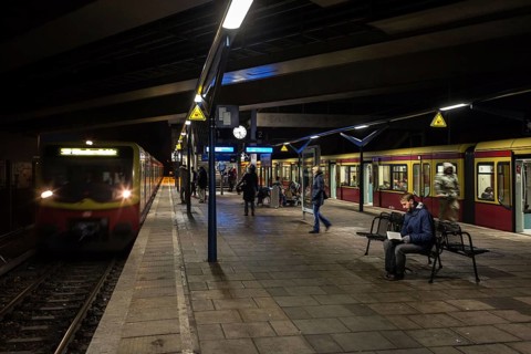 DEU Germany Germany Berlin Scenes in and around the S-Bahn. Passengers waiting for a train in