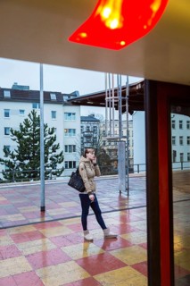DEU Germany Germany Berlin Scenes in and around the S-Bahn.waiting woman in Pankow