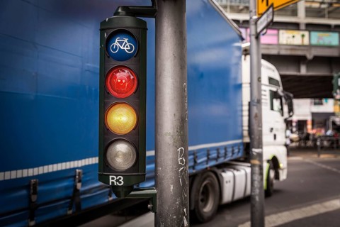 DEU Germany Germany Berlin A lorry stands at an intersection at Kottbusser Tor, where cyclists and