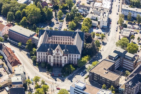 Aerial view, town hall Hamm, former district court building, Hamm, Ruhr area, North