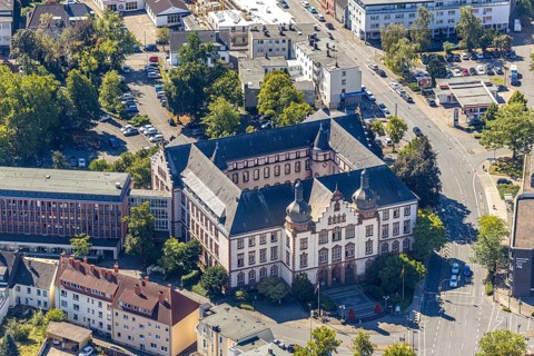 Aerial view, town hall Hamm, former district court building, Hamm, Ruhr area, North