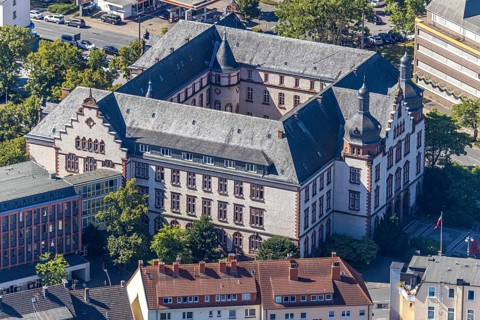 Aerial view, town hall Hamm, former district court building, Hamm, Ruhr area, North