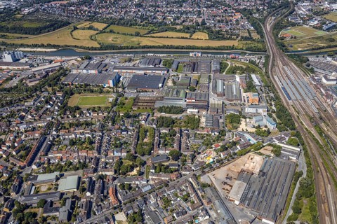 Aerial view, former Thyssen site and new district centre on Wilhelmstraße, Hamm, Ruhr area, North
