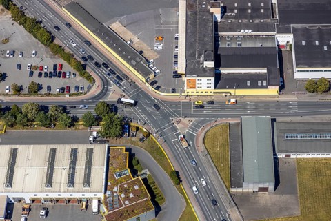 Aerial view, Hammer harbour, intersection of Römerstraße and Radbodstraße, Hamm, Ruhr area, North