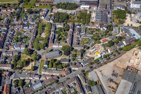Aerial view, construction site district centre Wilhelmstraße, Viktoriaplatz and Steinstraße, Hamm,