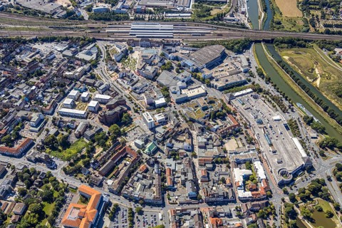 Aerial view, Hamm-Mitte, southern centre with Goethestraße, Hamm, Ruhr area, North