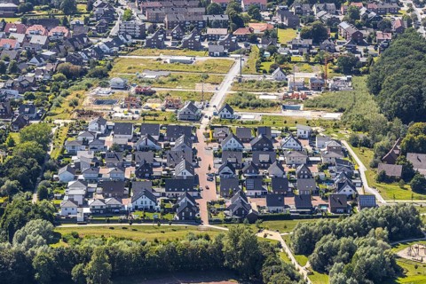 Aerial view, residential park Schulze-Everding, open space and meadow south of Horster Straße,