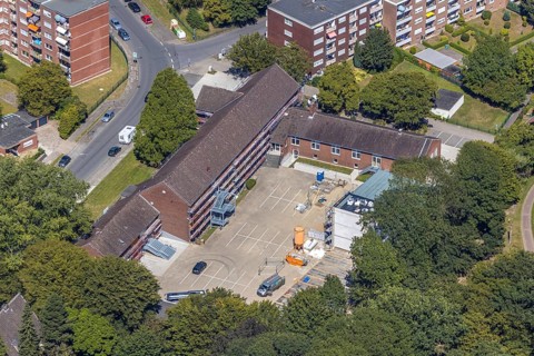Aerial view, Gebrüder-Grimm-Schule, Hamm, Berliner Straße, Bockum-Hövel, Ruhr area, North