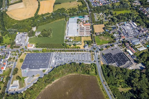 Aerial view, roundabout Münsterstraße Warendorfer Straße, Sachsenring, Heessen, Hamm, Ruhr area,
