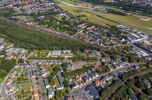 Aerial view, overview Münsterstraße - Westberger Weg, Hauptschule Karlschule,