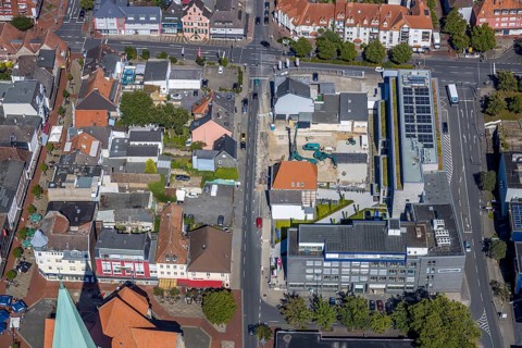 Aerial view, construction site, new building, Pressehaus Westfälischer Anzeiger, Radio Lippewelle,