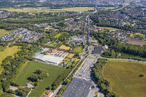 Aerial view, business location Münsterstraße, roundabout Warendorfer Straße - Münsterstraße, Real