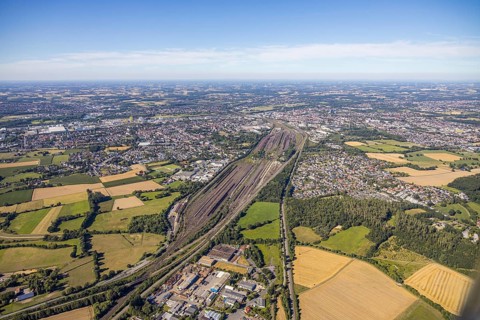 Aerial photo, marshalling yard, overview Lohauserholz, Hamm, Ruhr area, North Rhine-Westphalia,