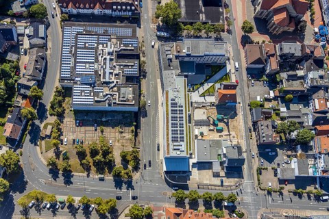 Aerial view, construction site, new building, Pressehaus Westfälischer Anzeiger, Radio Lippewelle,