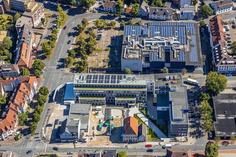 Aerial view, construction site, new building, Pressehaus Westfälischer Anzeiger, Radio Lippewelle,