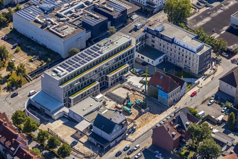 Aerial view, construction site, new building, Pressehaus Westfälischer Anzeiger, Radio Lippewelle,