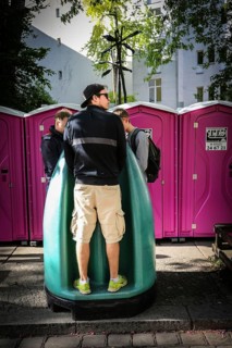 DEU Germany Germany Berlin 1st May demonstration through Kreuzberg.toilets, Dixie KLo