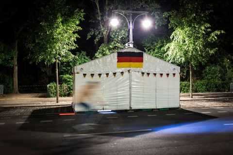 DEU Germany Germany Berlin Closed tent on the World Cup fan mile on Straße des 17. Junis