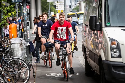 DEU Germany Germany Berlin scene with cyclists in the capital.cyclists and pedestrians get in each