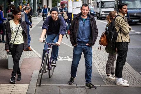 DEU Germany Germany Berlin scene with cyclists in the capital.cyclists and pedestrians get in each