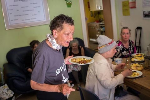 DEU Germany Germany Berlin Homeless woman meet at Eva's Haltestelle, a drop-in centre for those in