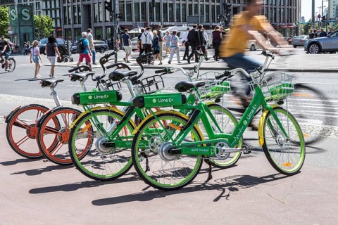 DEU Germany Germany Berlin Rental bikes in the city. Electric bikes from the provider Lime E and