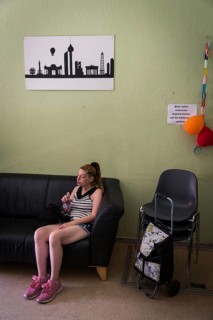 DEU Germany Germany Berlin Homeless woman meet at Eva's Haltestelle, a drop-in centre for those in