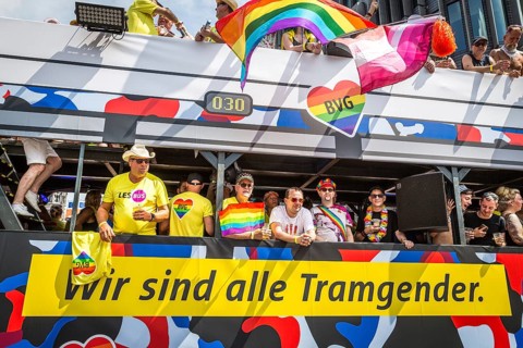 DEU Germany Germany Berlin Scenes of the Christopher Street Day CSD on a hot Saturday . BVG car