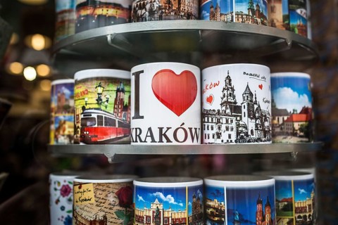 POL Poland Poland Krakow Krakow The range of printed mugs in a souvenir shop in the Old Town