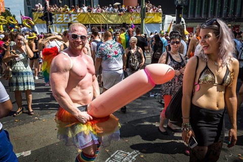 DEU Germany Germany Berlin Scenes of the Christopher Street Day CSD on a hot Saturday . Man with