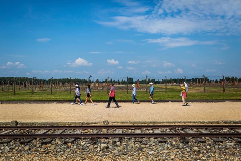 POL Poland Poland Auschwitz-Birkenau Tourists visit the Auschwitz-Birkenau camp