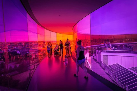 DEN D__nemark Aarhus The Danish Aros Art Museum with the rainbow panorama by __lafur El__asson