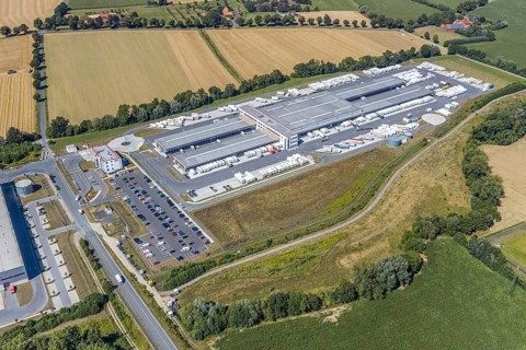 Aerial view, DPD depot in Hamm, truck stop Osterbönener Weg, logistics centre, Hamm, Ruhr area,