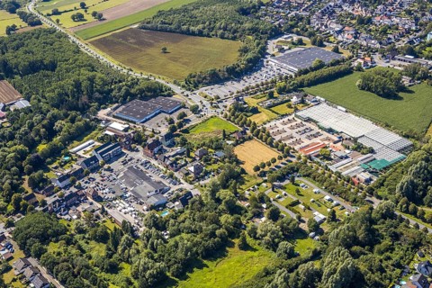 Aerial view, business location Münsterstraße, roundabout Warendorfer Straße - Münsterstraße, Real