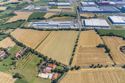 Aerial view, DPD depot in Hamm, truck stop Osterbönener Weg, logistics centre, Hamm, Ruhr area,