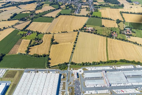 Aerial view, DPD depot in Hamm, truck stop Osterbönener Weg, logistics centre, Hamm, Ruhr area,