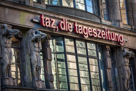 DEU Germany Germany Berlin The dismantling of the TAZ lettering on the old TAZ building on