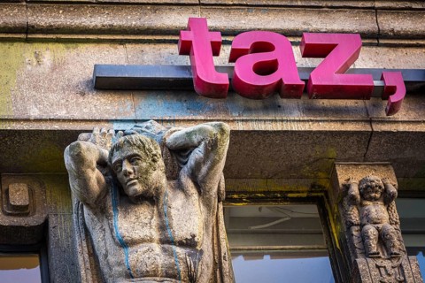 DEU Germany Germany Berlin The dismantling of the TAZ lettering on the old TAZ building on