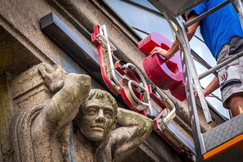DEU Germany Germany Berlin The dismantling of the TAZ lettering on the old TAZ building on